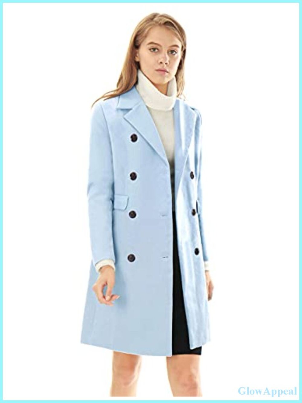 Women's Double Breasted Trench Coat 100% Polyester Notched Lapel Longline Flap